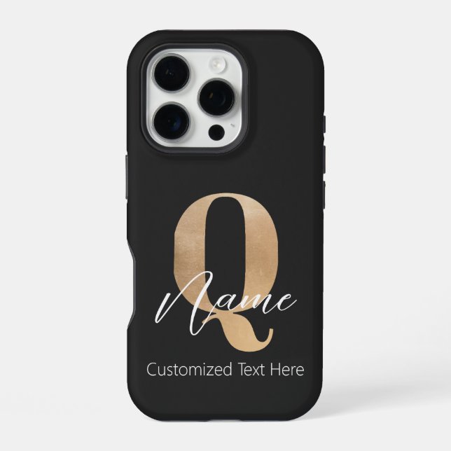 Coque iPhone Monogramme Moderne Initiale Q & Nom Personnalisé (Verso)