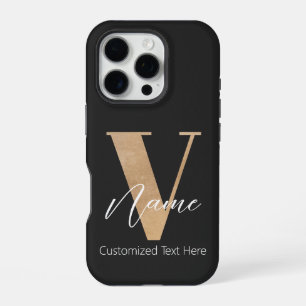 Coque iPhone 16 Pro Monogramme Moderne Initiale V & Nom Personnalisé