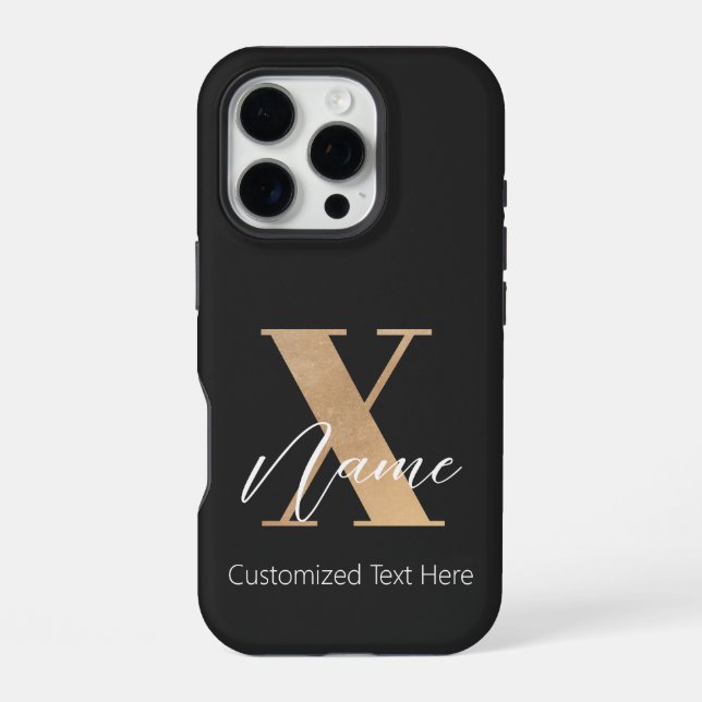 Coque iPhone Monogramme Moderne Initiale X & Nom Personnalisé (Verso)