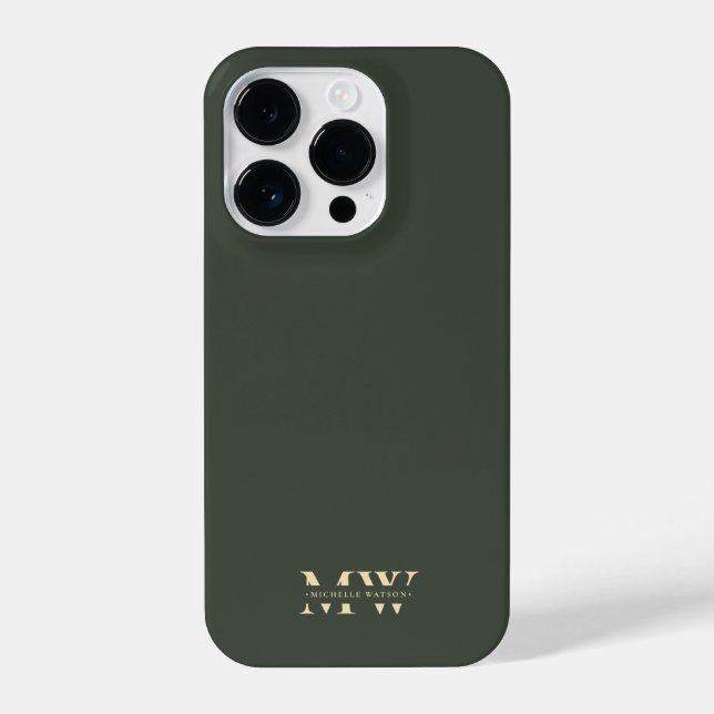 Coque iPhone Monogramme moderne Initiales Anniversaire Vert (Verso)