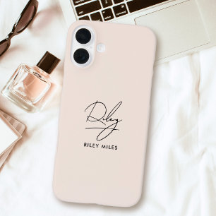 Coque iPhone 16 Plus Monogramme Moderne Minimaliste Élégant Signature S