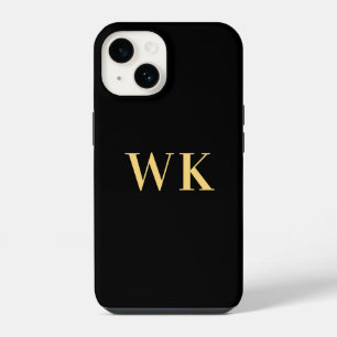 Coque Pour iPhone 14 Monogramme moderne minimaliste Or noir