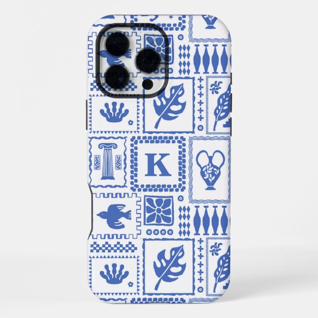 Coque iPhone Monogramme Moderne Motif Abstrait Bleu Blanc (Verso)
