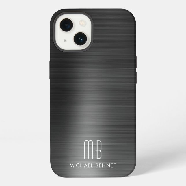 Coque iPhone Monogramme Moderne Noir  (Verso)