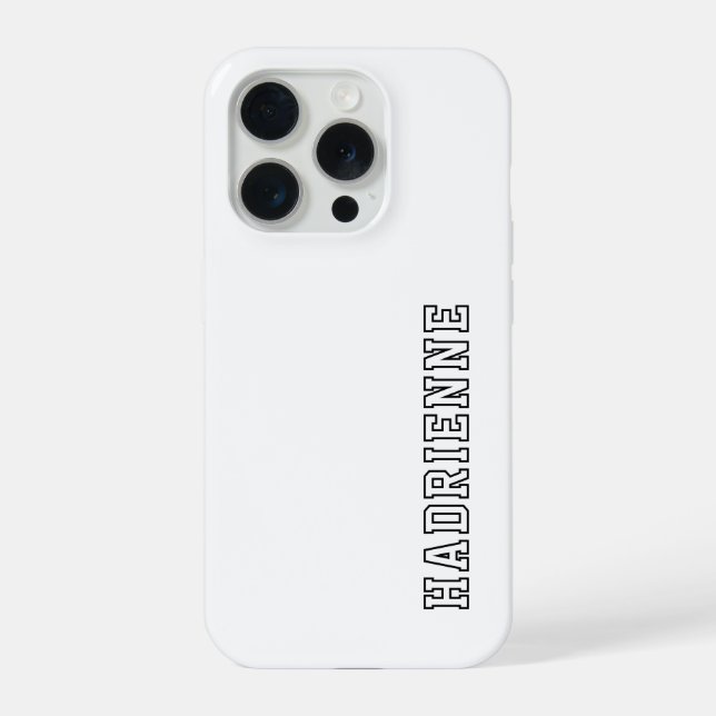 Coque iPhone Monogramme Moderne Noir Blanc Contour Nom (Verso)