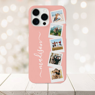 Coque iPhone 16 Pro Max Monogramme moderne Nom 5 Collage photo