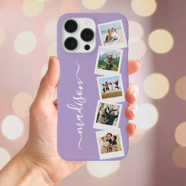 Coque iPhone Monogramme moderne Nom 5 Collage photo (Créateur téléchargé)