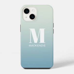 Coque Pour iPhone 14 Monogramme moderne Nom initial Turquoise Aqua Grad