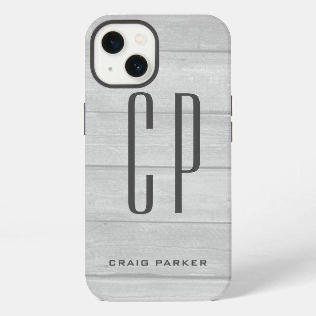 Coque iPhone Monogramme Moderne Professionnel Gris Uni (Verso)