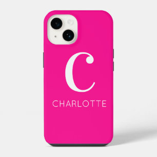 Coque Pour iPhone 14 Monogramme Moderne Rose Chaud