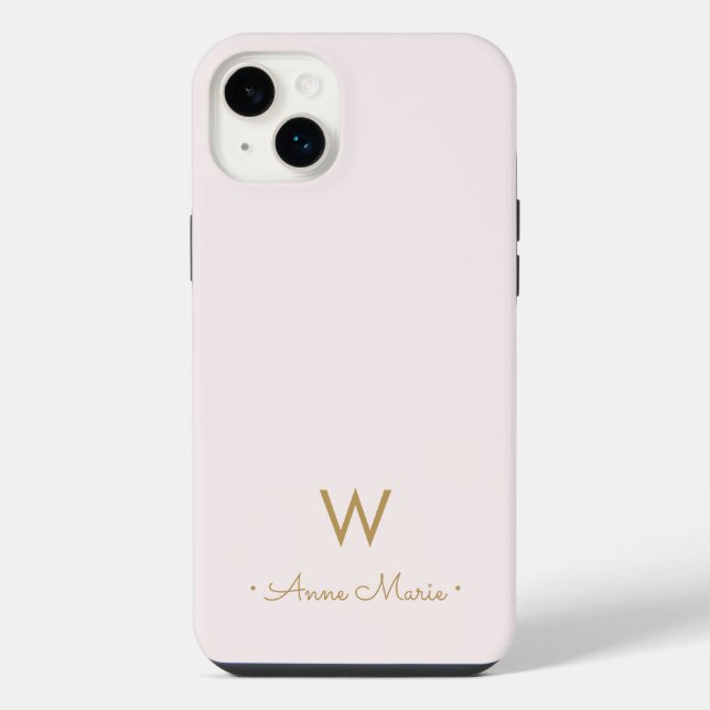 Coque iPhone Monogramme Moderne Rose Doré Script (Verso)