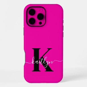 Coque iPhone 16 Pro Max Monogramme moderne rose noir écriture script