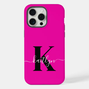 Coque iPhone 15 Pro Max Monogramme moderne rose noir écriture script