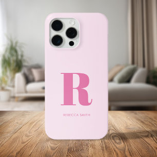 Coque iPhone 15 Pro Max Monogramme Moderne Rose Simple