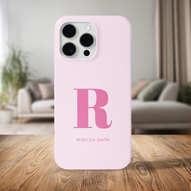 Coque iPhone Monogramme moderne rose simple (Créateur téléchargé)