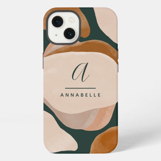 Coque iPhone Monogramme moderne rust vert abstrait chic stylé (Verso)