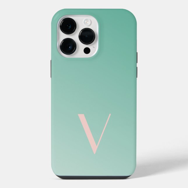 Coque iPhone Monogramme moderne Turquoise à dégradé minimal per (Verso)