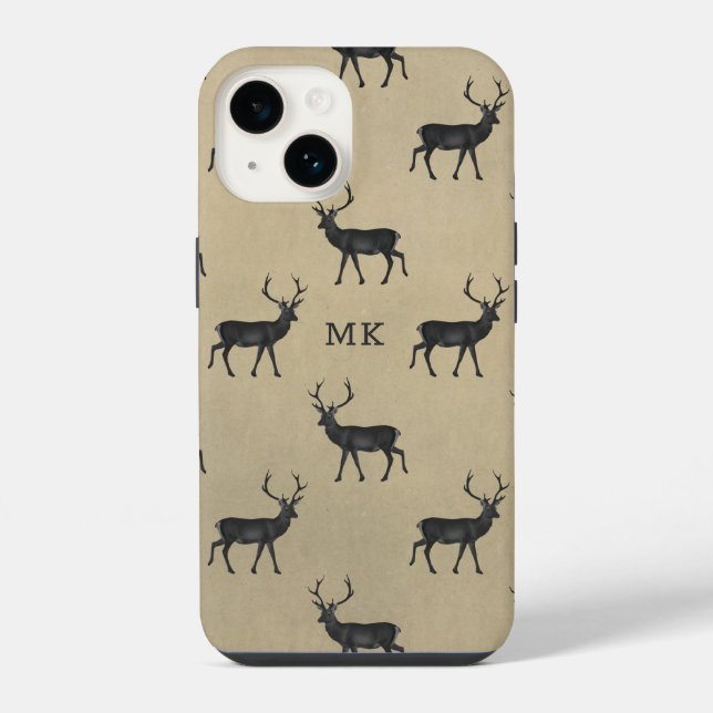 Coque iPhone Monogramme Monogramme Cerf Stag Rustique Motif (Verso)