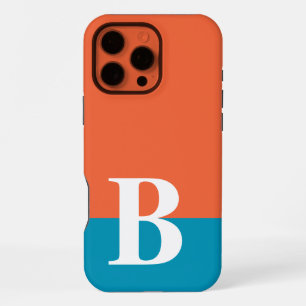 Coque iPhone 16 Pro Max Monogramme Monogrammé Simple Moderne Orange Bleu