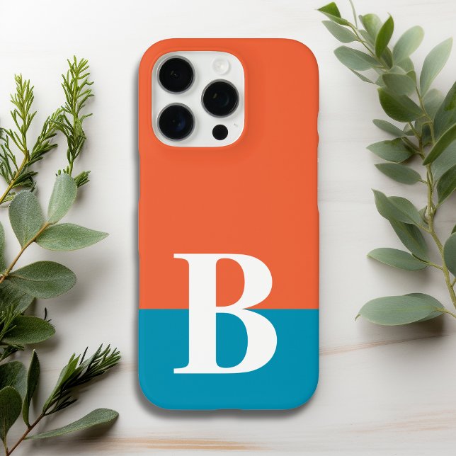Coque iPhone Monogramme Monogrammé Simple Moderne Orange Bleu (Créateur téléchargé)
