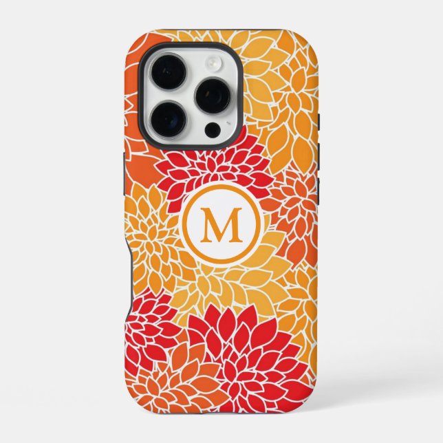 Coque iPhone Monogramme Motif à fleurs orange (Verso)