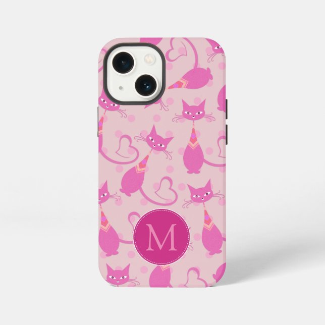 Coque iPhone Monogramme Motif de chats rose-rose (Verso)