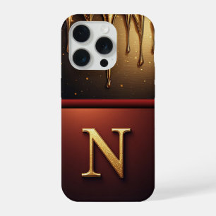 Coque iPhone 15 Pro 💎 Monogramme N Magique Pailleté Luxe qui Dégoulin