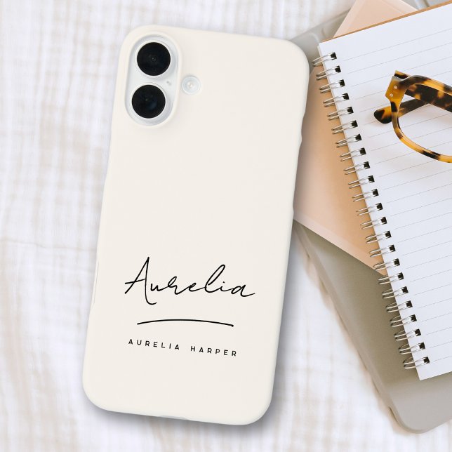 Coque iPhone Monogramme Neutre minimum Signature de script simp (Créateur téléchargé)
