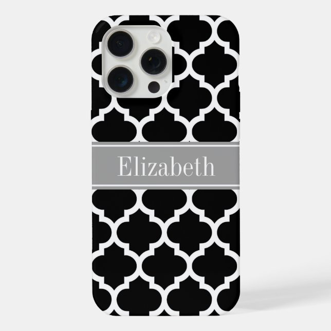 Coque iPhone Monogramme noir blanc marocain #5 gris foncé (Verso)