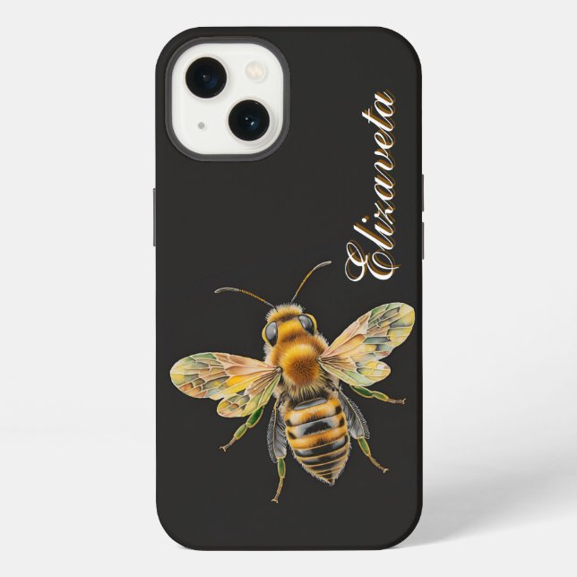 Coque iPhone Monogramme noir d'abeille moderne (Verso)