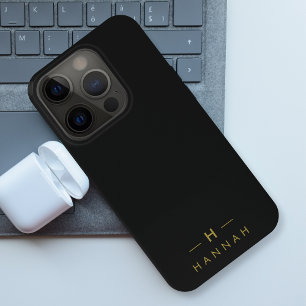 Coque iPhone 15 Pro Monogramme Noir Élégant minimaliste moderne