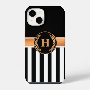 Coque Pour iPhone 14 Monogramme noir et doré