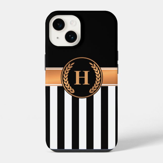 Coque iPhone Monogramme noir et doré (Verso)