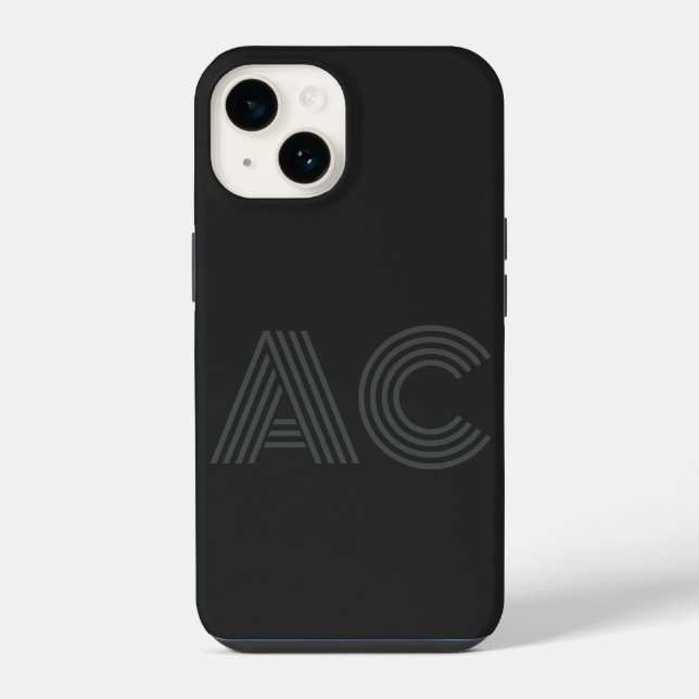 Coque iPhone Monogramme noir et gris moderne (Verso)