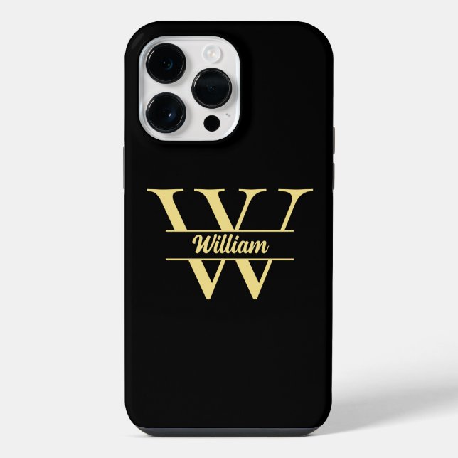 Coque iPhone  Monogramme Noir et Or | Écriture Initiale Élégant (Verso)