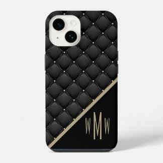 Coque Pour iPhone 14 Monogramme noir or courbé