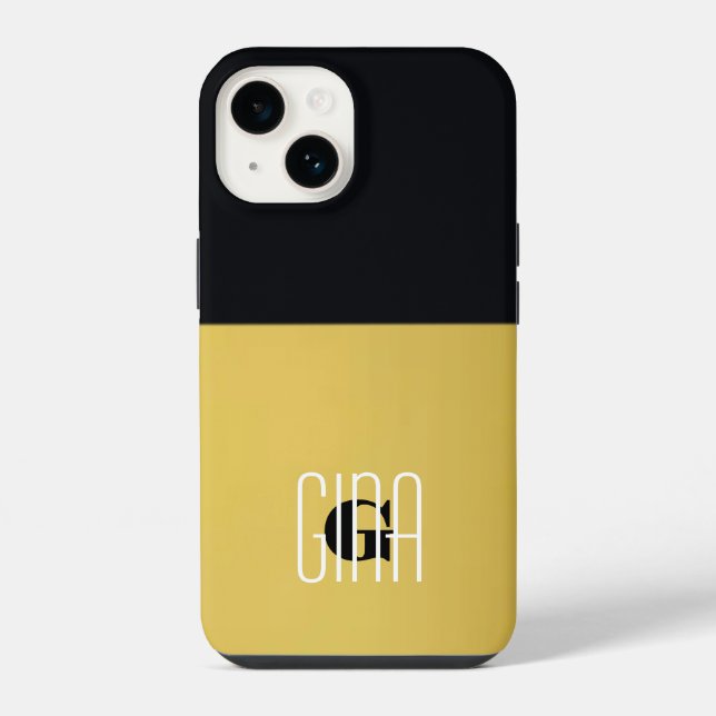 Coque iPhone Monogramme Noir Or & Initial Pretty Girly  (Verso)