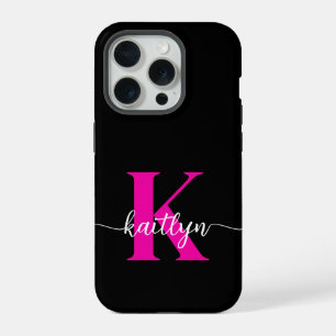 Coque iPhone 15 Pro Monogramme noir rose