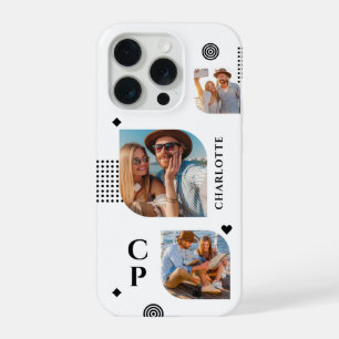 Coque iPhone 15 Pro Monogramme Nom 3 Photo Collage tendance moderne