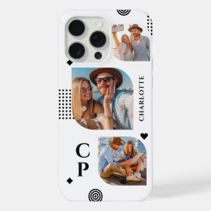 Coque iPhone 15 Pro Max Monogramme Nom 3 Photo Collage tendance moderne