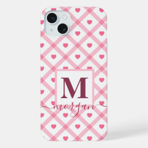 Coque iPhone 15 Plus Monogramme nom Cœur rose girly mignon