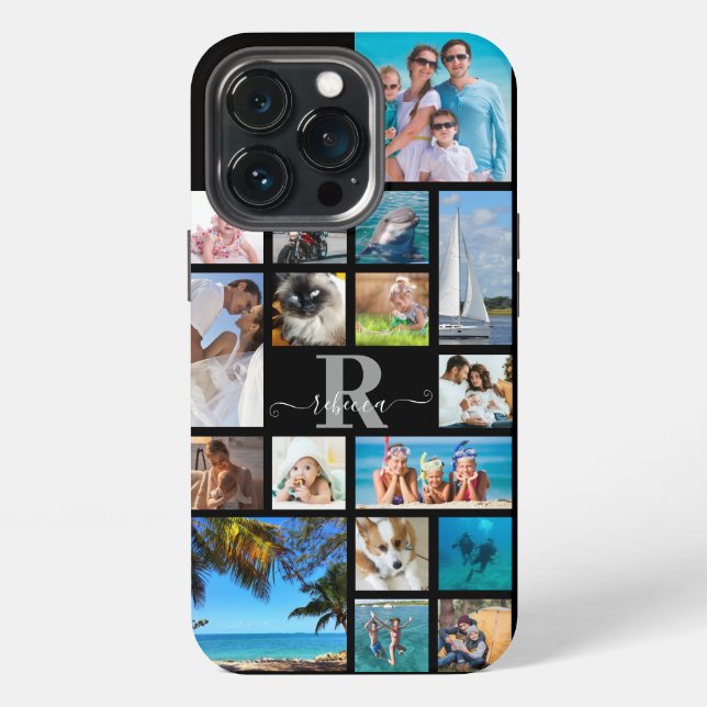 Coque iPhone Monogramme Nom du script 17 Photo Collage Couleur  (Dos)