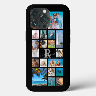 Etui iPhone 13 Pro Monogramme Nom du script 17 Photo Collage Couleur