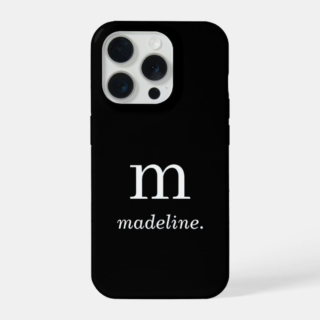 Coque iPhone Monogramme | Nom initial minimal noir blanc modern (Verso)