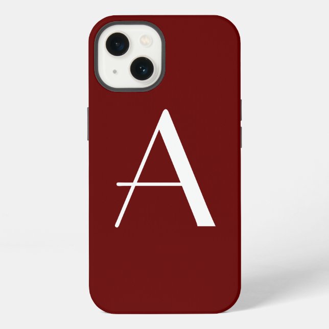 Coque iPhone Monogramme Nom Initial Vintage Rouge Foncé (Verso)