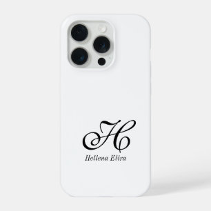 Coque iPhone 15 Pro Monogramme Nom Noir Blanc Moderne