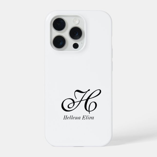 Coque iPhone Monogramme Nom Noir Blanc Moderne (Verso)
