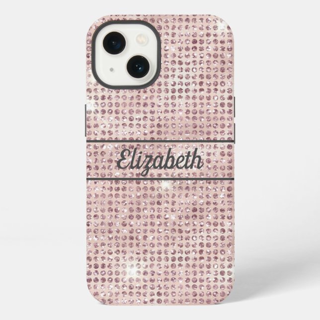 Coque iPhone Monogramme Nom Rose Blush Diamant Studded Tendance (Verso)