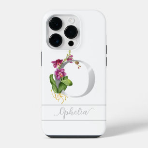 Coque Pour iPhone 14 Plus Monogramme O écriture argentée nom orchidée rose s