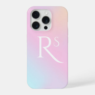 Coque iPhone 15 Pro Monogramme Ombré Holographique Rose Féminin Person